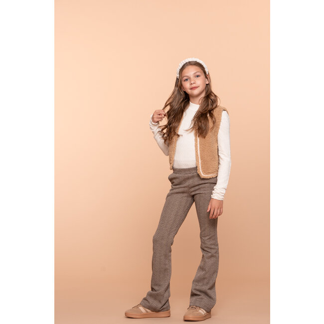 Geisha winter gilet meisjes - zand - zigzag, teddy borduursel