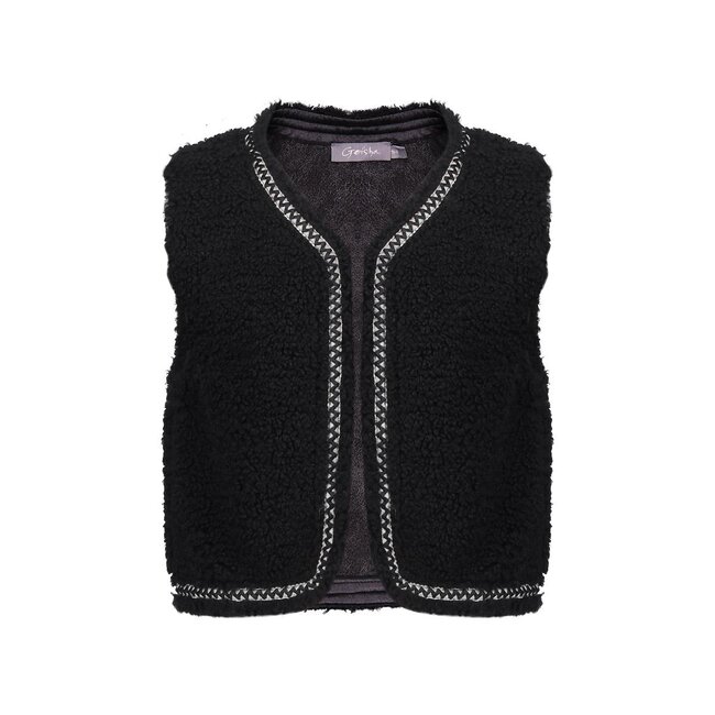 Geisha winter gilet meisjes - zwart - zigzag, teddy borduursel