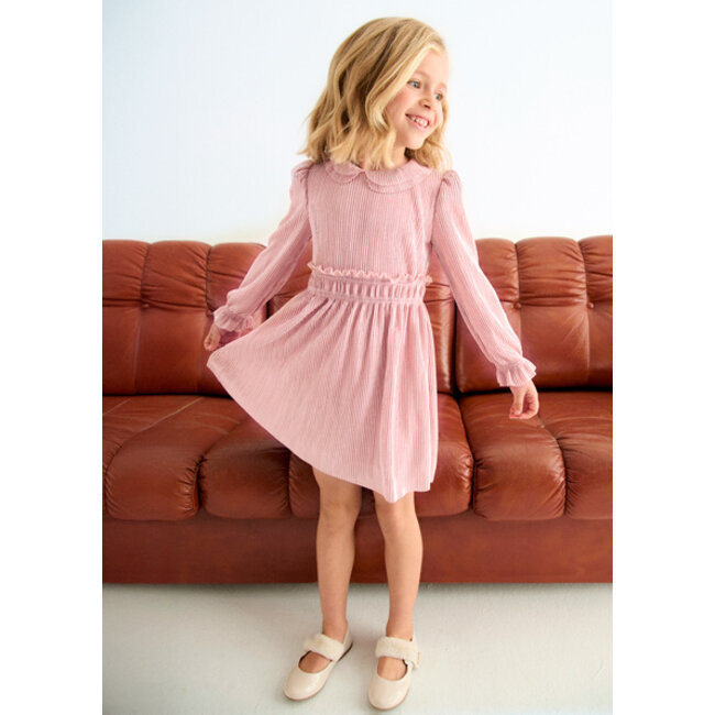 Abel & Lula winter jurk meisjes - roze - gebreid - geplooid