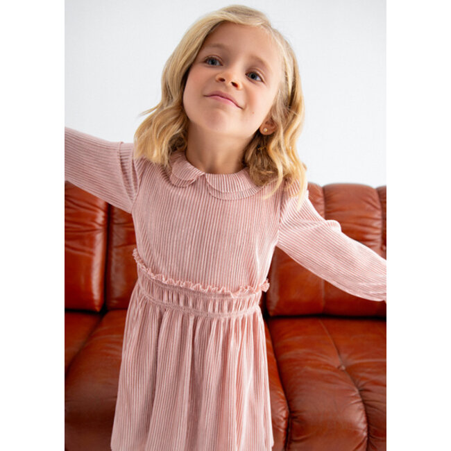 Abel & Lula winter jurk meisjes - roze - gebreid - geplooid