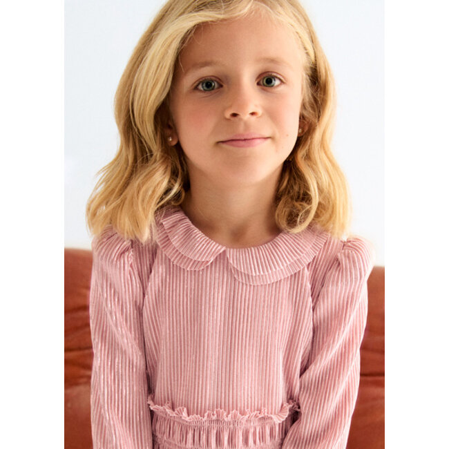 Abel & Lula winter jurk meisjes - roze - gebreid - geplooid