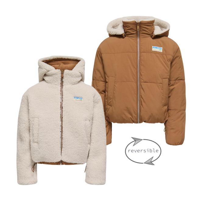 Kids ONLY winter winterjas meisjes - bruin - KogMaria - puffer, omkeerbaar