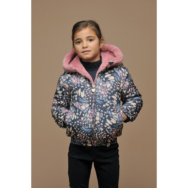 Le Chic winter bomberjack meisjes - navy blauw - Bente - omkeerbaar, AOP vlinder