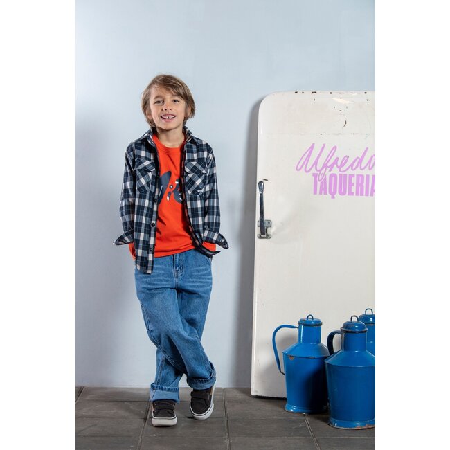 B.Nosy winter shirt jongens - navy blauw - Bas - geruit