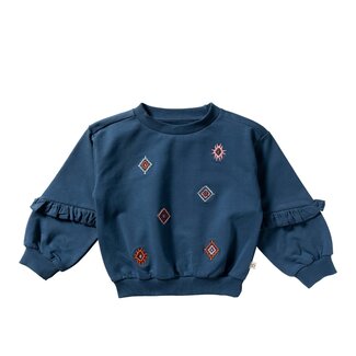 Your wishes winter sweater meisjes - blauw - ruffle op mouw, gebreid