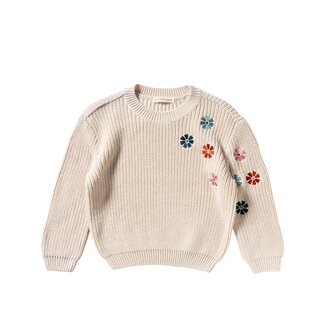 Your wishes winter sweater meisjes - grijs - geborduurde bloemen