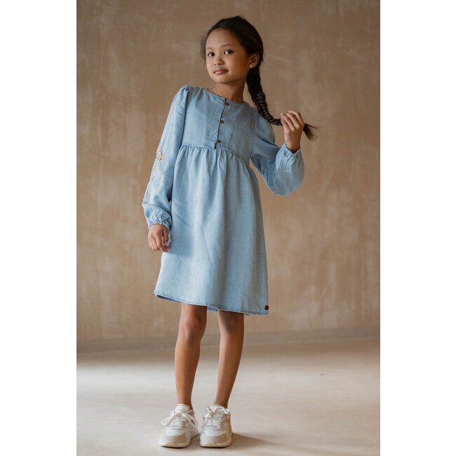Like Flo winter jurk meisjes - blauw - Mischa - chambrey - borduursel op mouw