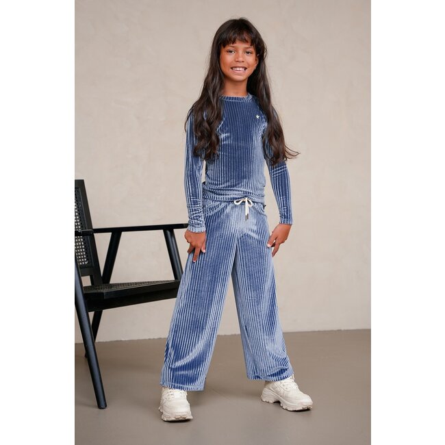 Like Flo winter velvet wide leg broek meisjes - blauw - Fem