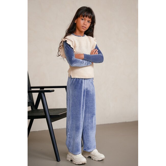 Like Flo winter velvet top meisjes - blauw - Esmay