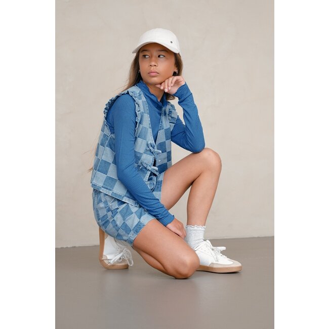 Like Flo winter gilet meisjes - blauw - Dia - nep strik sluiting