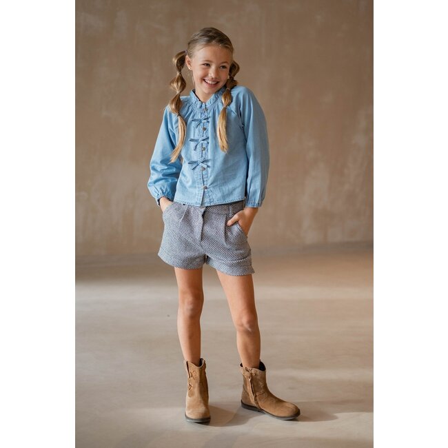 Like Flo winter blouse meisjes - blauw - Chei - chambrey - nep strik sluiting