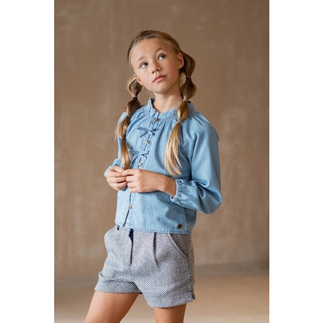 Like Flo winter blouse meisjes - blauw - Chei - chambrey - nep strik sluiting