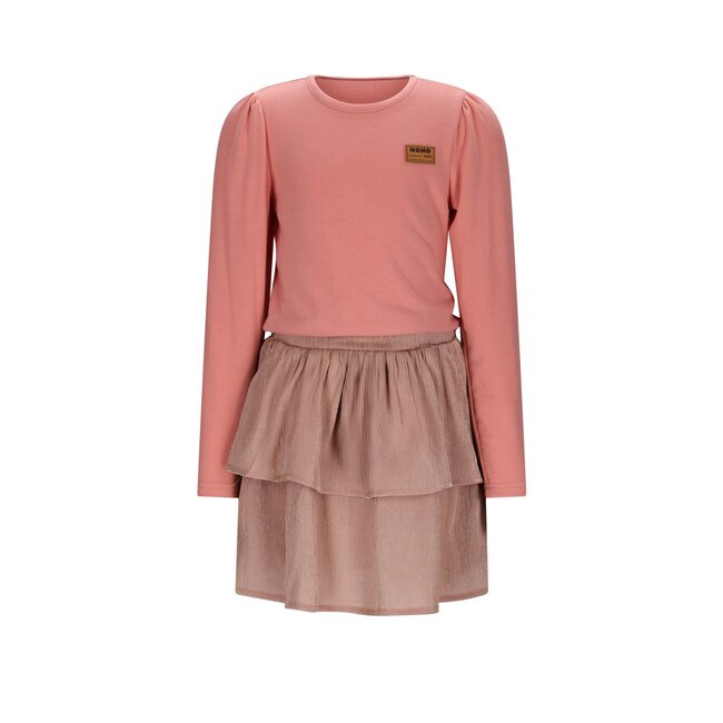 NoNo winter combi jurk meisjes - roze - Moran - jersey top + metallic rok + sjaalriem