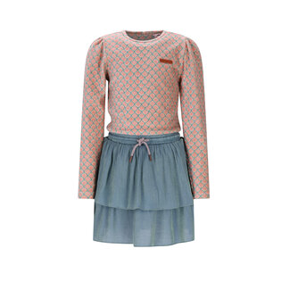 NoNo winter combi jurk meisjes - groen - Moran - AOP rib jersey top + plisse rok