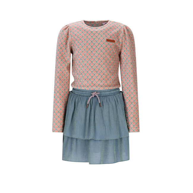 NoNo winter combi jurk meisjes - groen - Moran - AOP rib jersey top + plisse rok