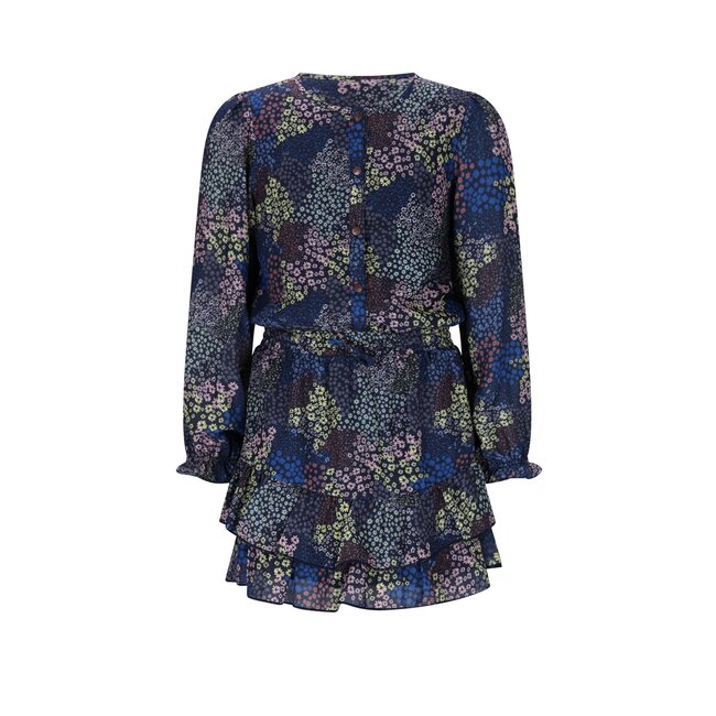NoNo winter jurk meisjes - navy blauw - Miggy - denim bloem