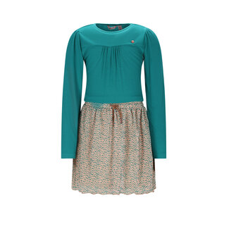 NoNo winter combo jurk meisjes - zand - Morly - rib jersey top + plisse, AOP rok