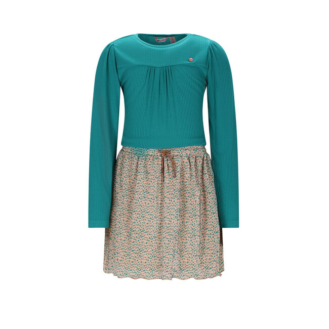 NoNo winter combo jurk meisjes - zand - Morly - rib jersey top + plisse, AOP rok