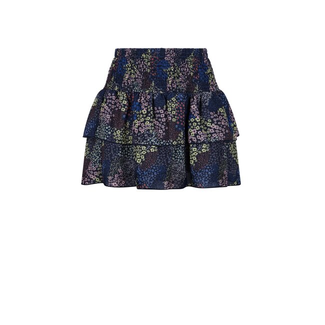 NoNo winter rok meisjes - navy blauw - Nika - smocked, laagjes, denim bloem
