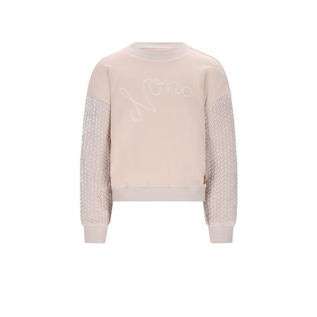 NoNo winter sweater meisjes - wit - Konono - vevet contrast mouwen