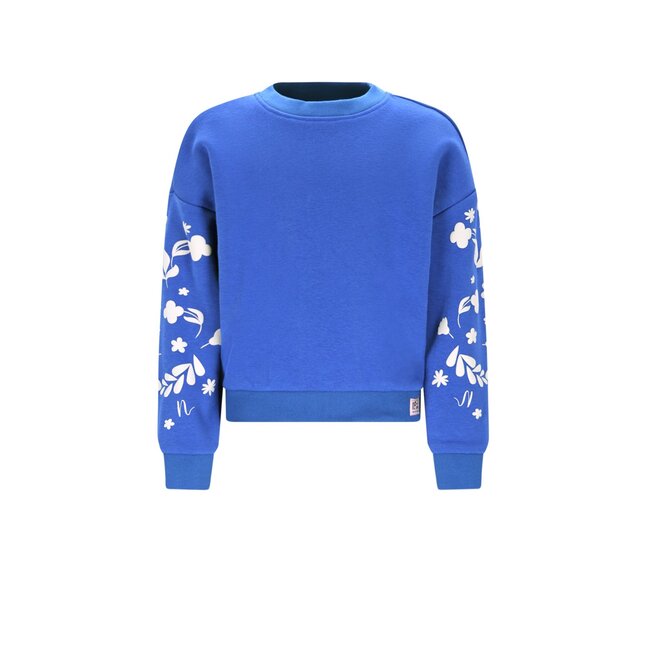 NoNo winter sweater meisjes - blauw - Konono - furry, mouwprint