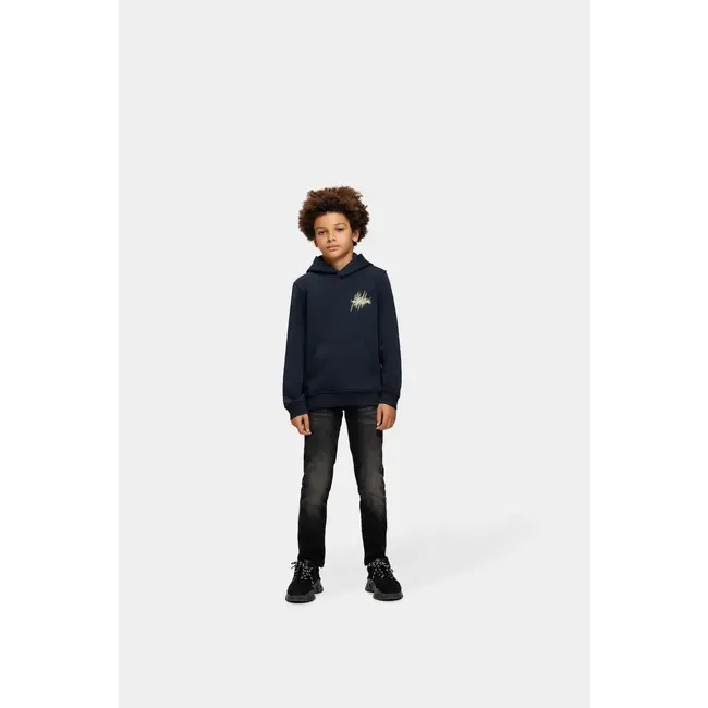 Malelions winter hoodie jongens - navy blauw/geel - splash