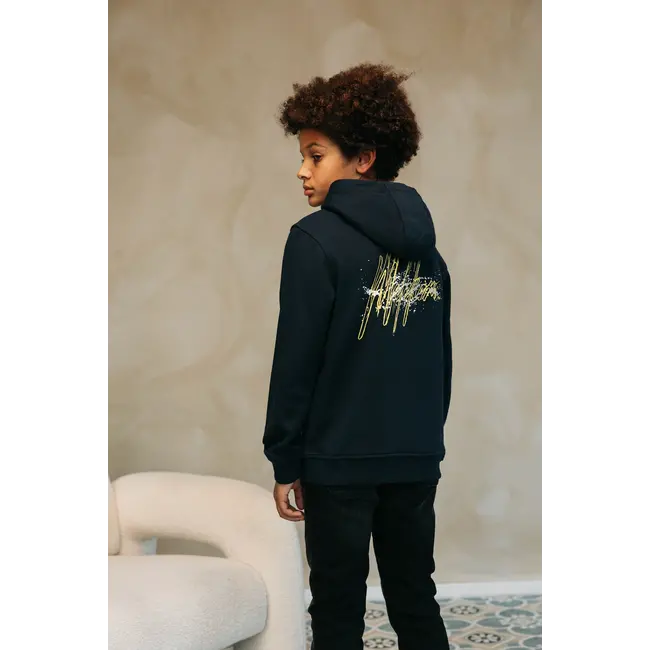 Malelions winter hoodie jongens - navy blauw/geel - splash