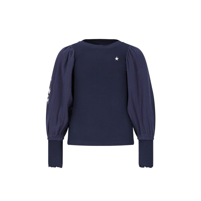 Like Flo winter top meisjes - navy blauw - Eloise - rib - ballonmouwen