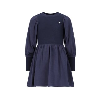 Like Flo winter jurk meisjes - navy blauw - Maya - geweven - ballonmouwen - rib