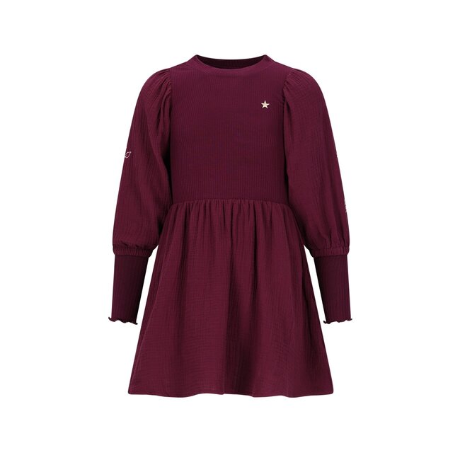 Like Flo winter jurk meisjes - rood - Maya - geweven - ballonmouwen - rib