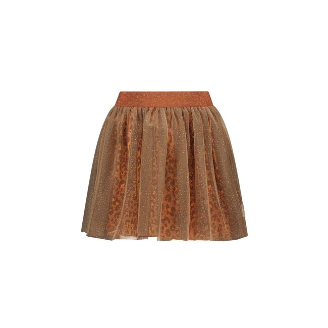 B.Nosy winter mesh rok meisjes - bruin - Rory - luipaard, laagjes met print
