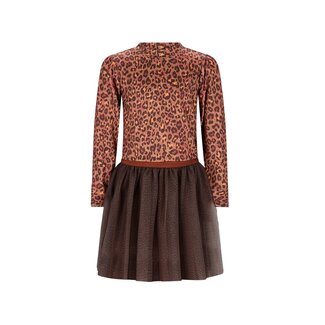 B.Nosy winter jurk meisjes - bruin - Dina - mesh rok, luipaard