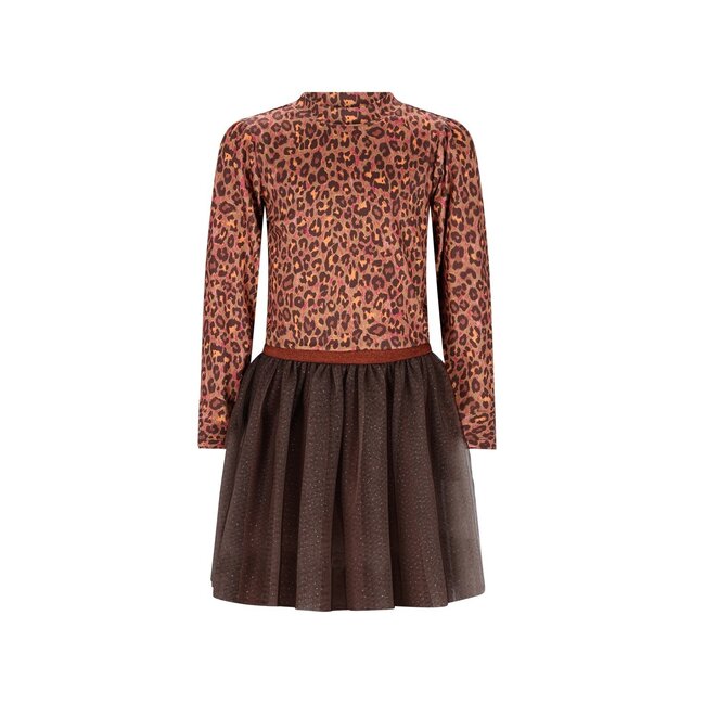 B.Nosy winter jurk meisjes - bruin - Dina - mesh rok, luipaard