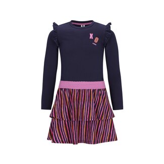 B.Nosy winter jurk meisjes - navy blauw - Daphne - 2 laagjes met print rok