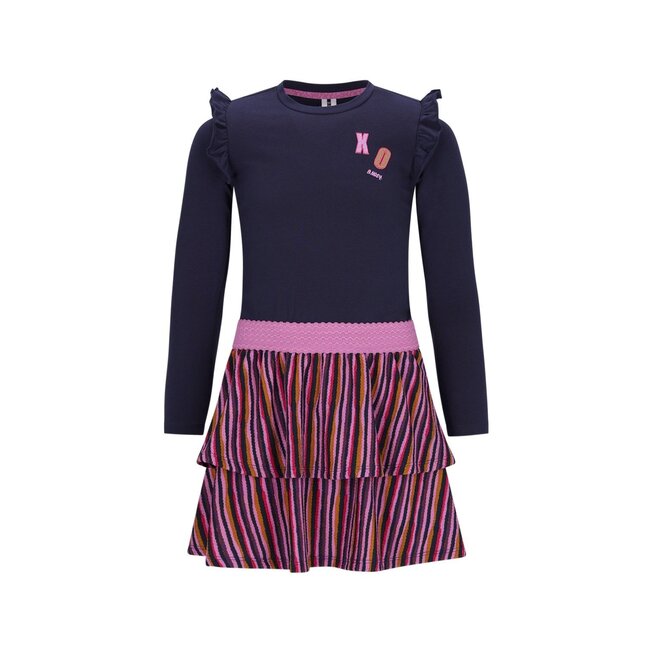 B.Nosy winter jurk meisjes - navy blauw - Daphne - 2 laagjes met print rok