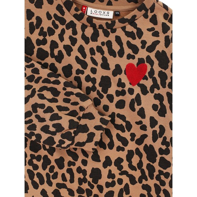 LOOXS Little winter sweater meisjes - bruin - luipaard