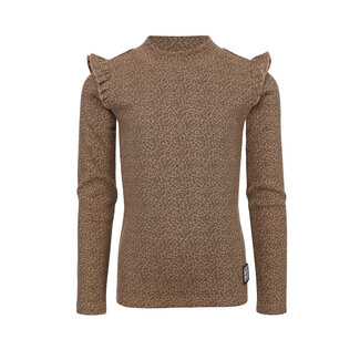 LOOXS Little winter t-shirt meisjes - bruin - mini luipaard/rib/longsleeve LOOXS Little winter t-shirt meisjes - bruin - mini luipaard/rib/longsleeve