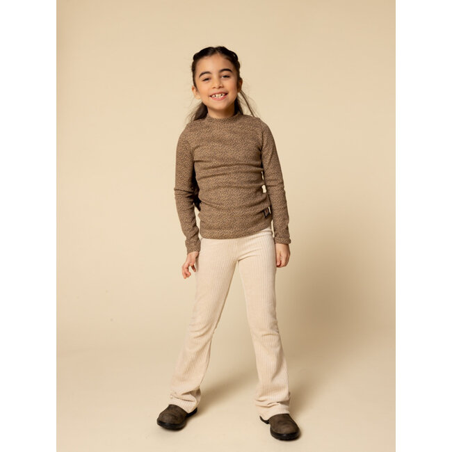 LOOXS Little winter t-shirt meisjes - bruin - mini luipaard/rib/longsleeve