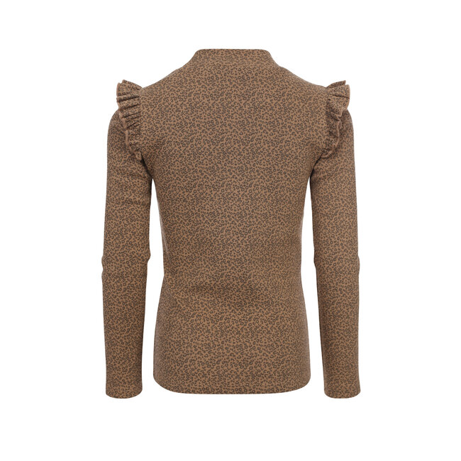 LOOXS Little winter t-shirt meisjes - bruin - mini luipaard/rib/longsleeve