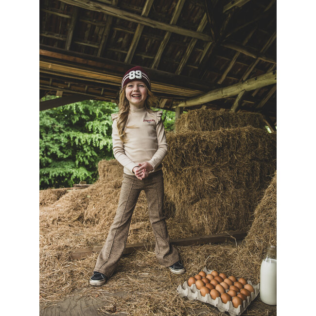 LOOXS Little winter flare broek meisjes - bruin - mini luipaard/rib
