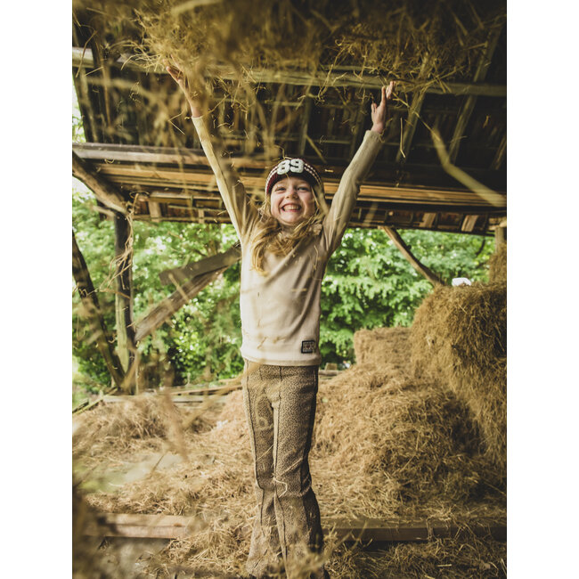 LOOXS Little winter flare broek meisjes - bruin - mini luipaard/rib