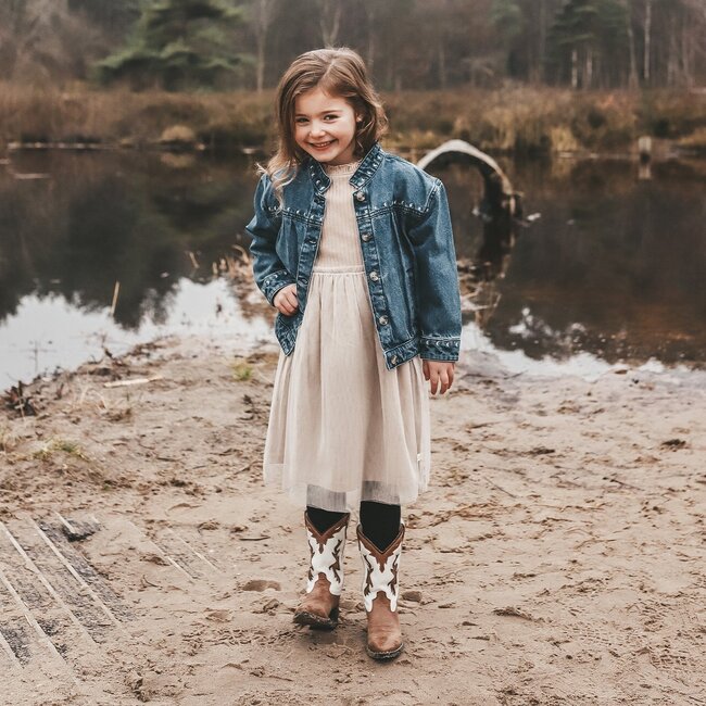 Your wishes winter jas meisjes - blauw - denim, bloem