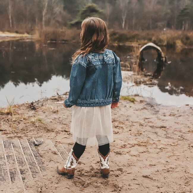 Your wishes winter jas meisjes - blauw - denim, bloem