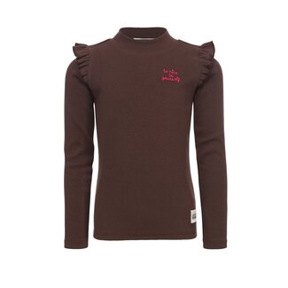 LOOXS Little winter t-shirt meisjes - donker bruin - rib/longsleeve LOOXS Little winter t-shirt meisjes - donker bruin - rib/longsleeve