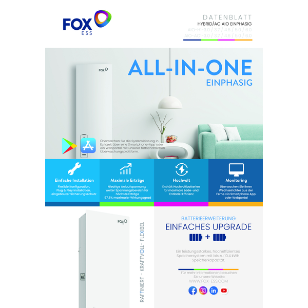 FOX-ESS Thuisbatterij SET H1-4.6-E  en  ECS2900-H3 1-FASE