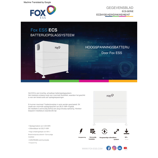 FOX-ESS Thuisbatterij Set H1-4,6-E en CM4100‑H2  1-fase