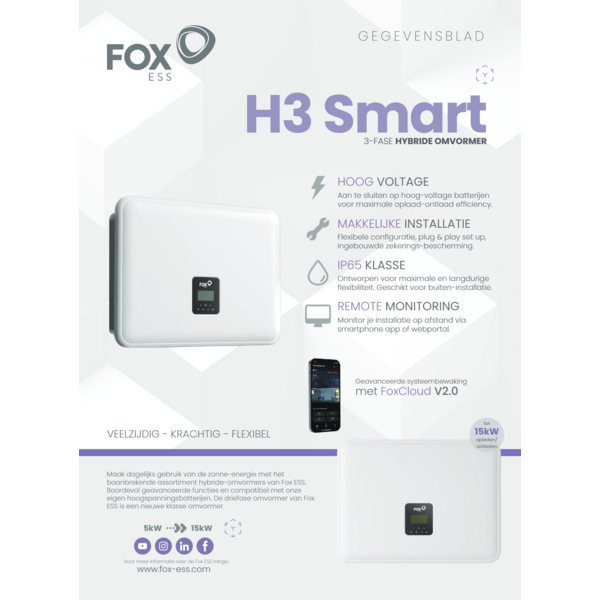 FOX-ESS Thuisbatterij SET H3-8.0-E  en  EQ5000 - L4- 3-FASE