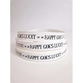 Geschenkband "Happy goes lucky", wei§/schwarz