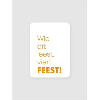 Wie dit leest viert feest white/orange etiketten