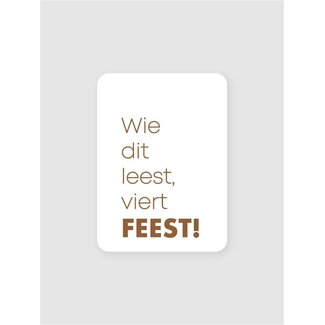 Wie dit leest viert feest white/brown etiketten